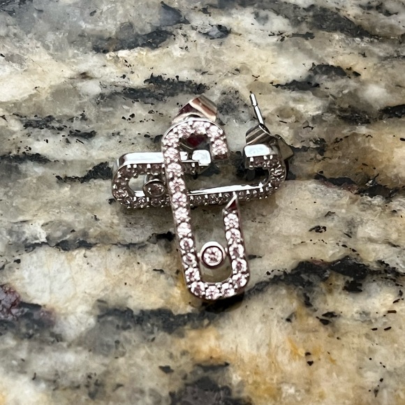 Silver Zirconium Pin Stud Earrings - Picture 3 of 4